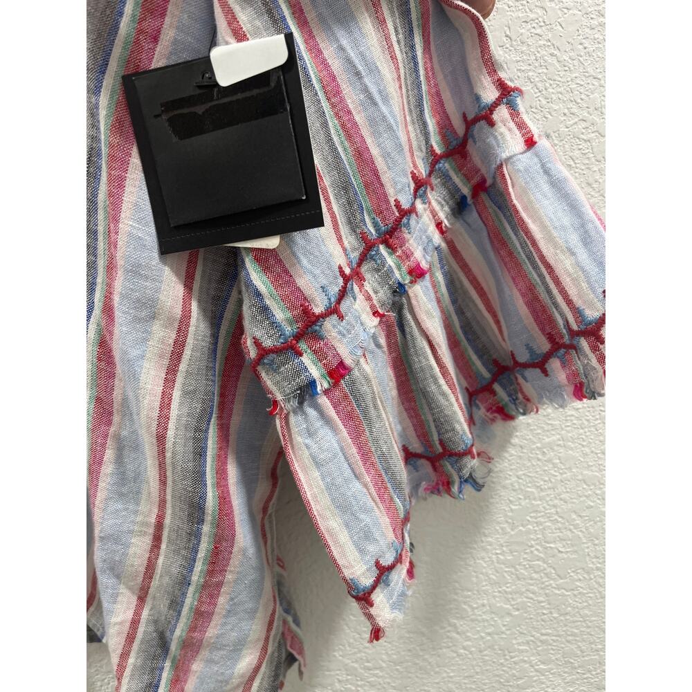 John Mark Woven Yarn Dye Stripe Point Collar 3/4 Sleeve Tie Front Shirt 1X - Picture 5 of 5
